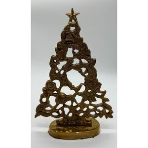 Vintage Gatko Solid Brass Christmas Tree Bell Angel Star‎ Detail 9”